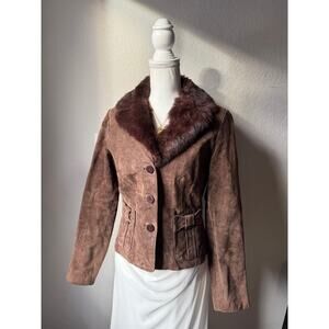 Fur Trim Brown Suede Jacket